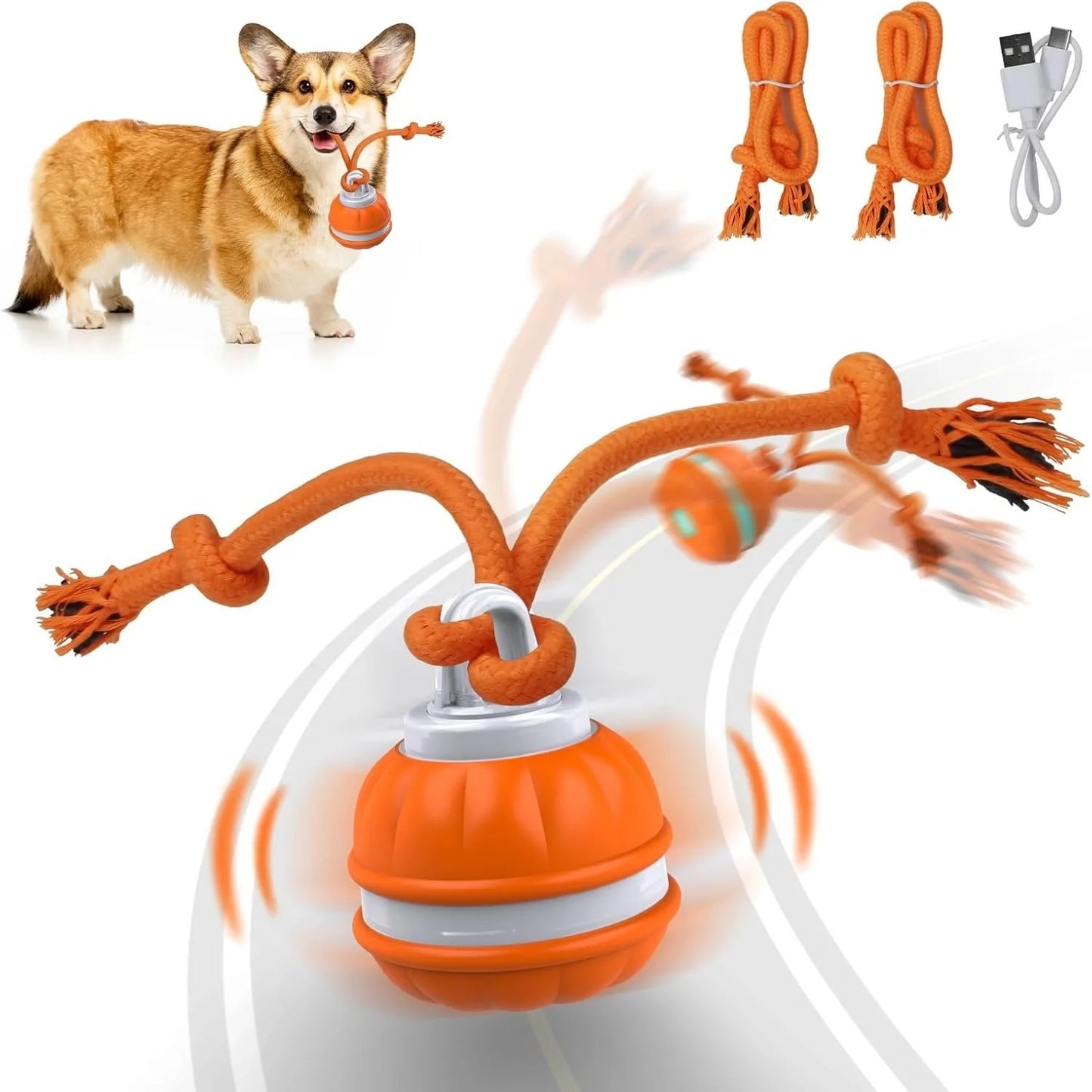 Juguete interactivo para mascotas con forma de bola rodante, recargable por USB